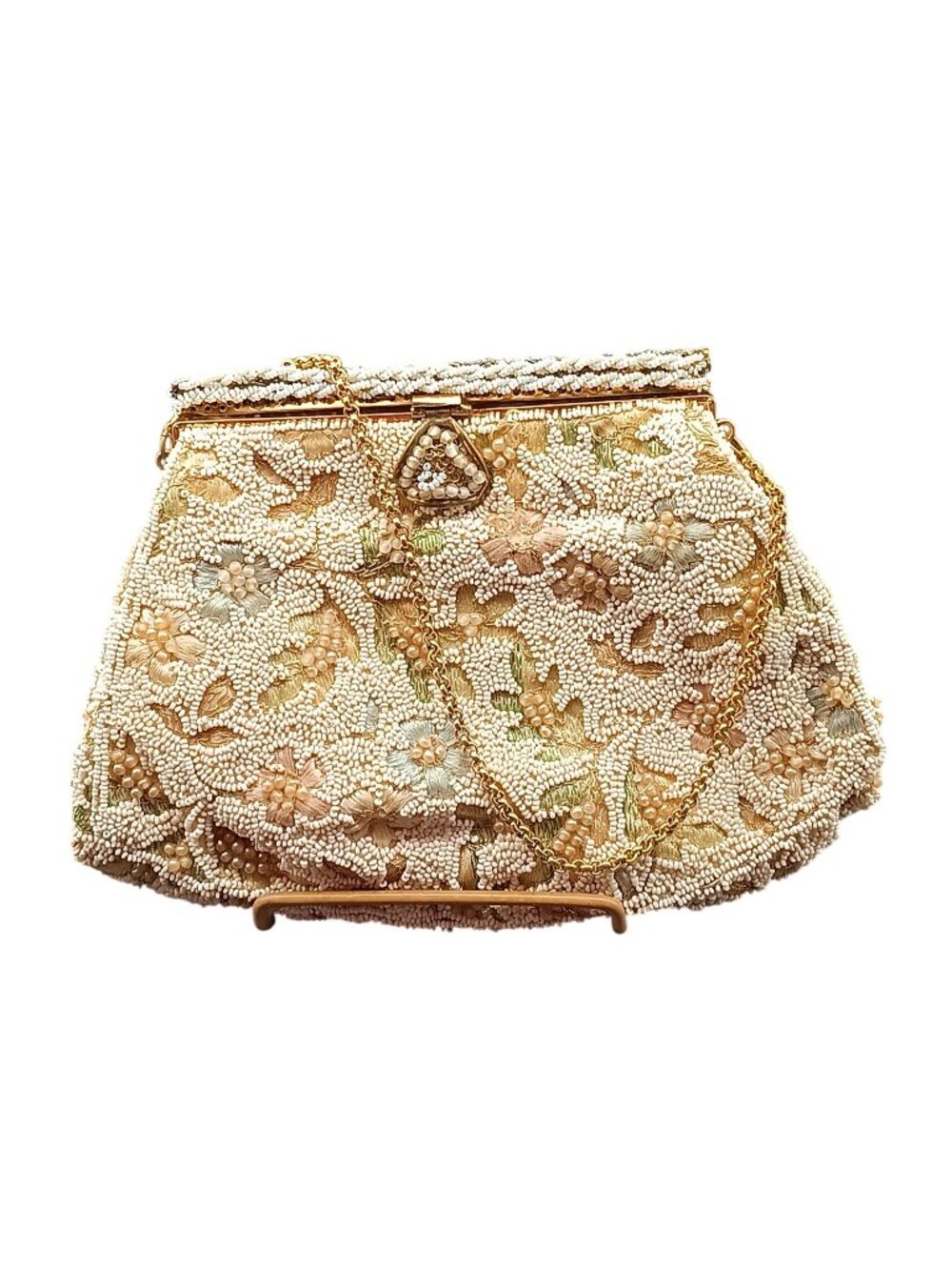 Vintage Jolles Original Beaded Embroidered Floral Evening Bag with Gold Chain